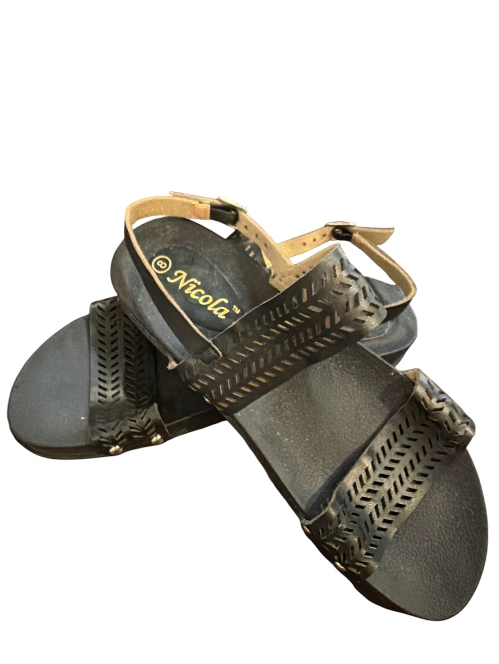 NICOLA Black Cutout Strap Women's Sandals 1inch wedge heal NWOT
